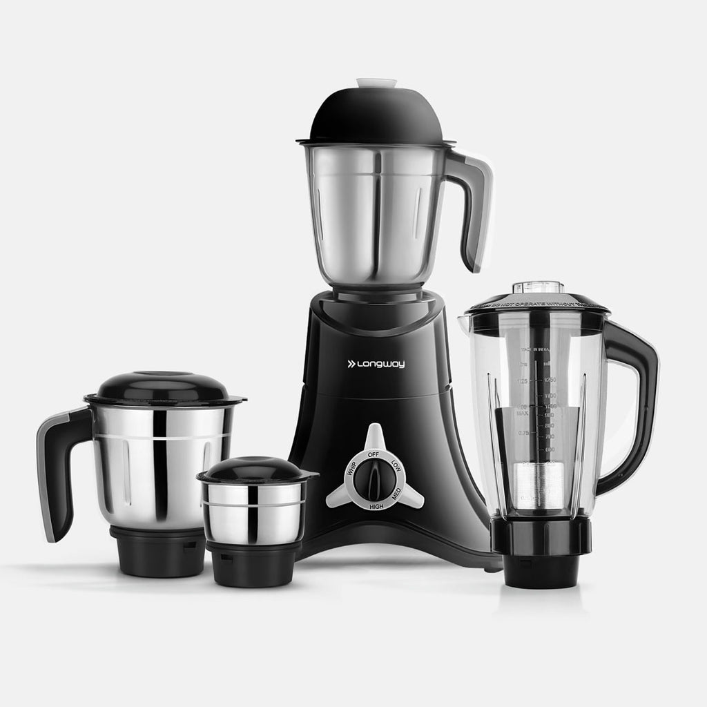 Longway Orion 900 Watt Juicer Mixer Grinder with 4 Jars for Grinding, Mixing, Juicing with Powerful Motor | 2 Year Warranty | (Black, 4 Jars)