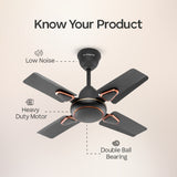 Longway Kiger P1 600 mm/24 inch Ultra High Speed 4 Blade Anti-Dust Decorative Star Rated Ceiling Fan (Smoked Brown, Pack of 1)