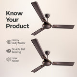 Longway Kiger P2 1200 mm/48 inch Ultra High Speed 3 Blade Anti-Dust Decorative Star Rated Ceiling Fan (Smoked Brown, Pack of 2)